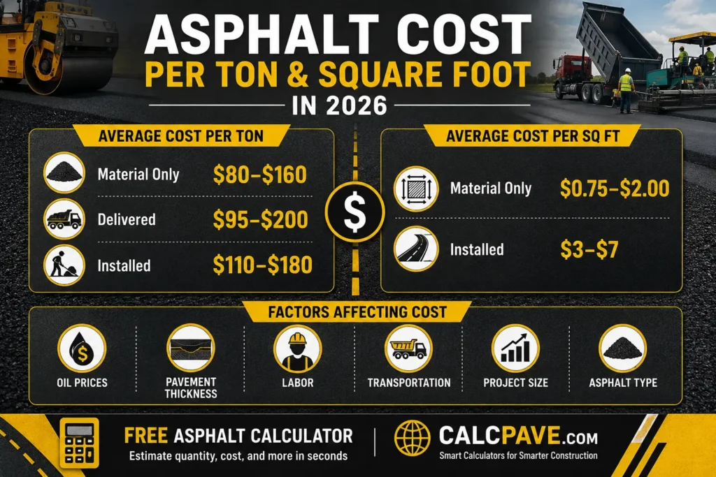 2026 Asphalt Cost Per Ton, Sq Ft & Calculator | CalcPave